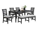 Black Color 6pc Dining Set Table And 4x Side Chairs 1x Bench Upholstered Fabric Cushion Seats Solid wood Dining Room Furniture